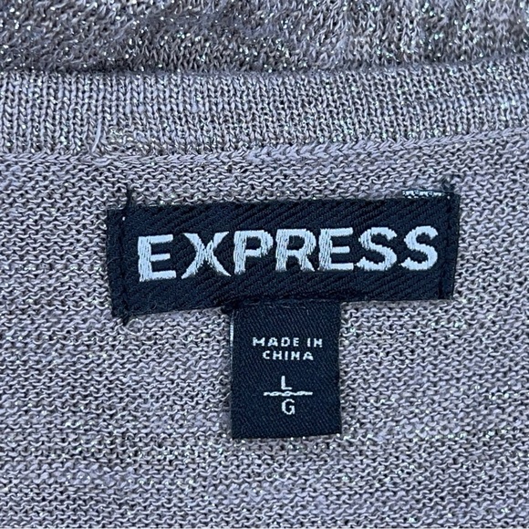 LARGE EXPRESS BEIGE GLITTER KNIT TOP SHORT SLEEVE PEPLUM STRETCH NEUTRAL - Picture 9 of 10